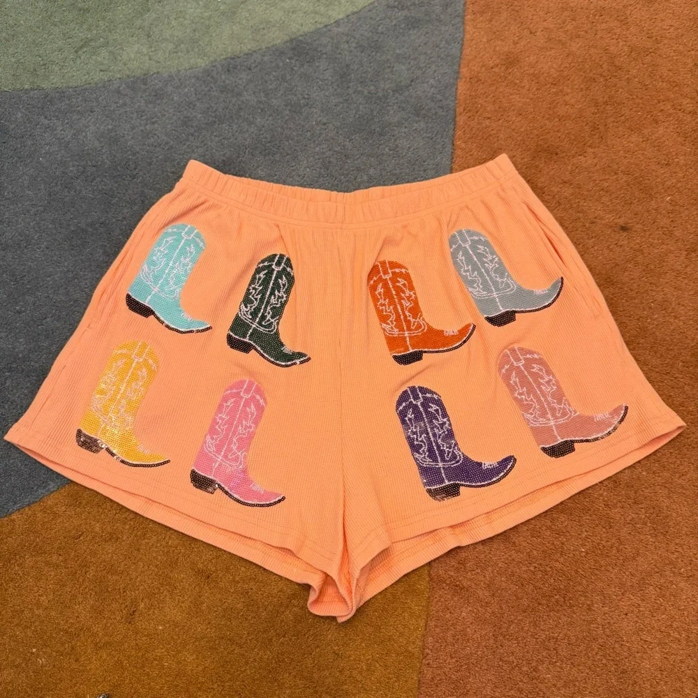 NWT Queen Of Sparkles / Waffle Cowboy Boot Shorts - Picture 2 of 7